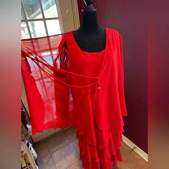 Vtg 80s Cattiva Saks Fifth Avenue Red Tiered Ruffle Dress Jacket Set Sz 12 USA - Picture 9 of 12